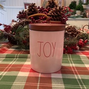 Rae Dunn JOY Ceramic Canister with Wooden Lid